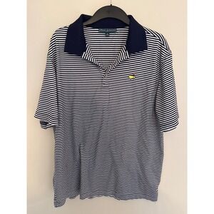 Masters Collection Mens Pima Cotton Striped Golf Polo Shirt XL Navy & White